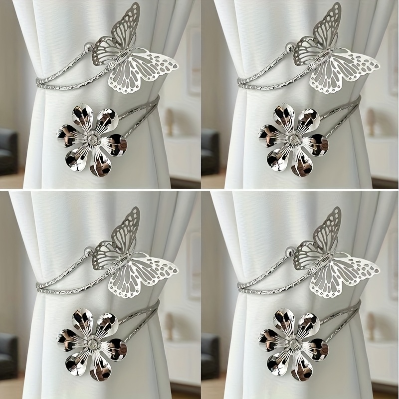 4pcs High-end Floral Curtain Tiebacks, Featuring A Hollow-out . Metal Curtain Tiebacks Suitable For Bedroom, Living Room, And Hotel Curtain Decoration