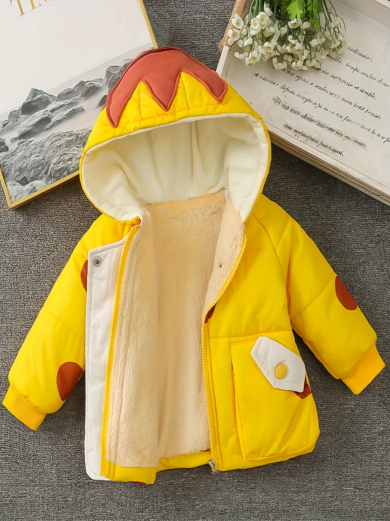 winter hooded jacket warm windproof velvet coat yellow polka
