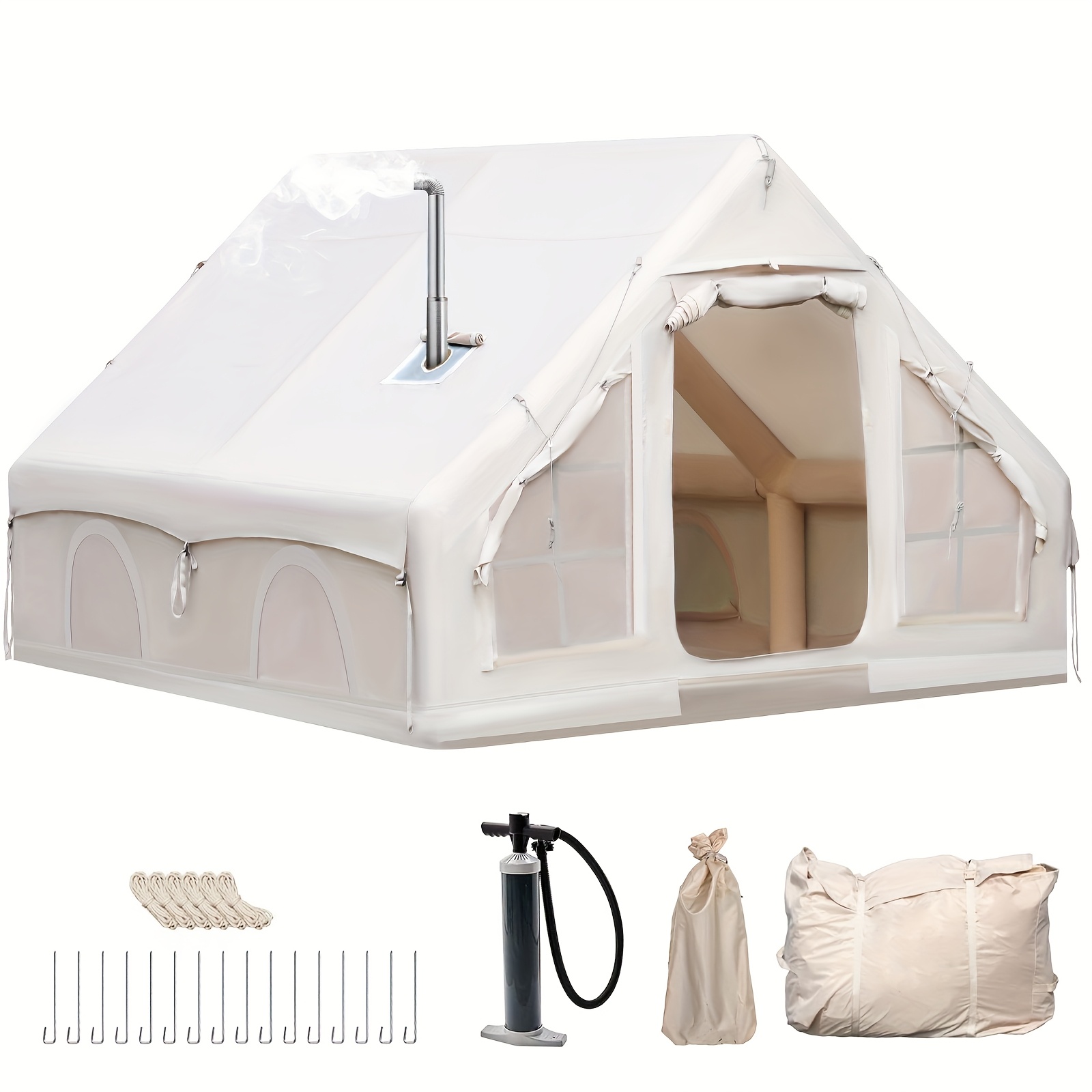 Image of Outdoor Camping Quick Setup Inflatable Tent With Pump, Family Inflatable Tent With Window And Door, Pop Up Tent With Storage Bag, High Quality Windproof Large Air Tent