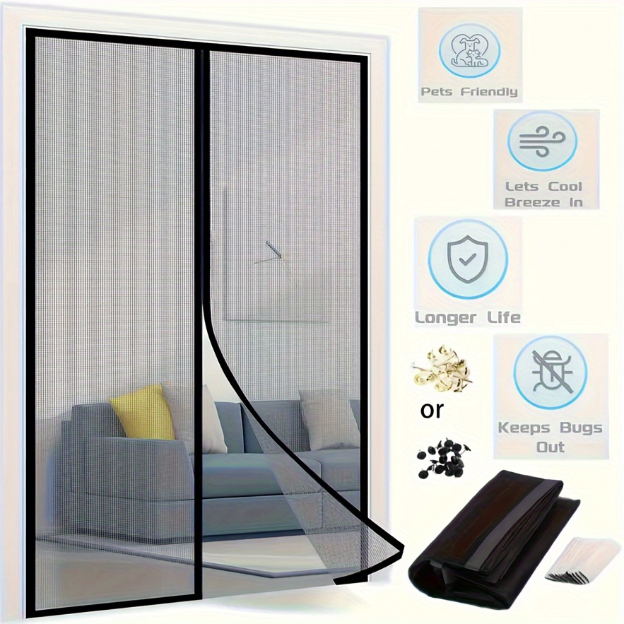 

1 Set Magnetic Screen Door, Self Sealing Heavy Duty Hands Free Mesh, Partition For Kitchen Living Room Bedroom, Keeps Bugs Out, 36 Inch X 82inch/39 Inch X 82inch