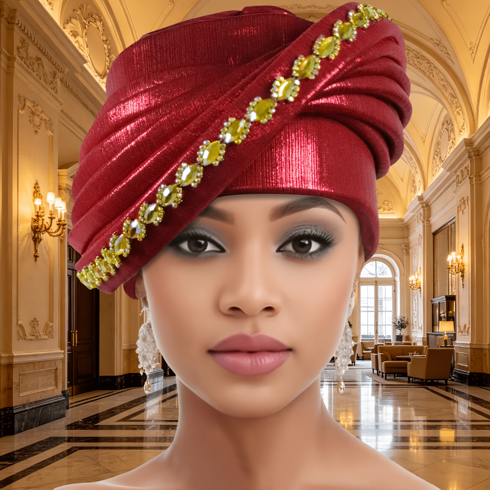 TEMU 1pc, New Women's Hat, Auto African Head Tie From Nigeria, Head Turban For Women, Bright And Soft Fabric, With Diamonds, Exuding And . Suitable