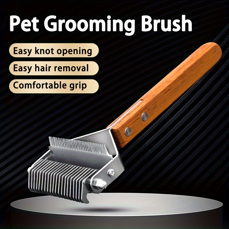 pet dematting     1   deshedding     tool for long    ed removing                 steel   wooden   details 0