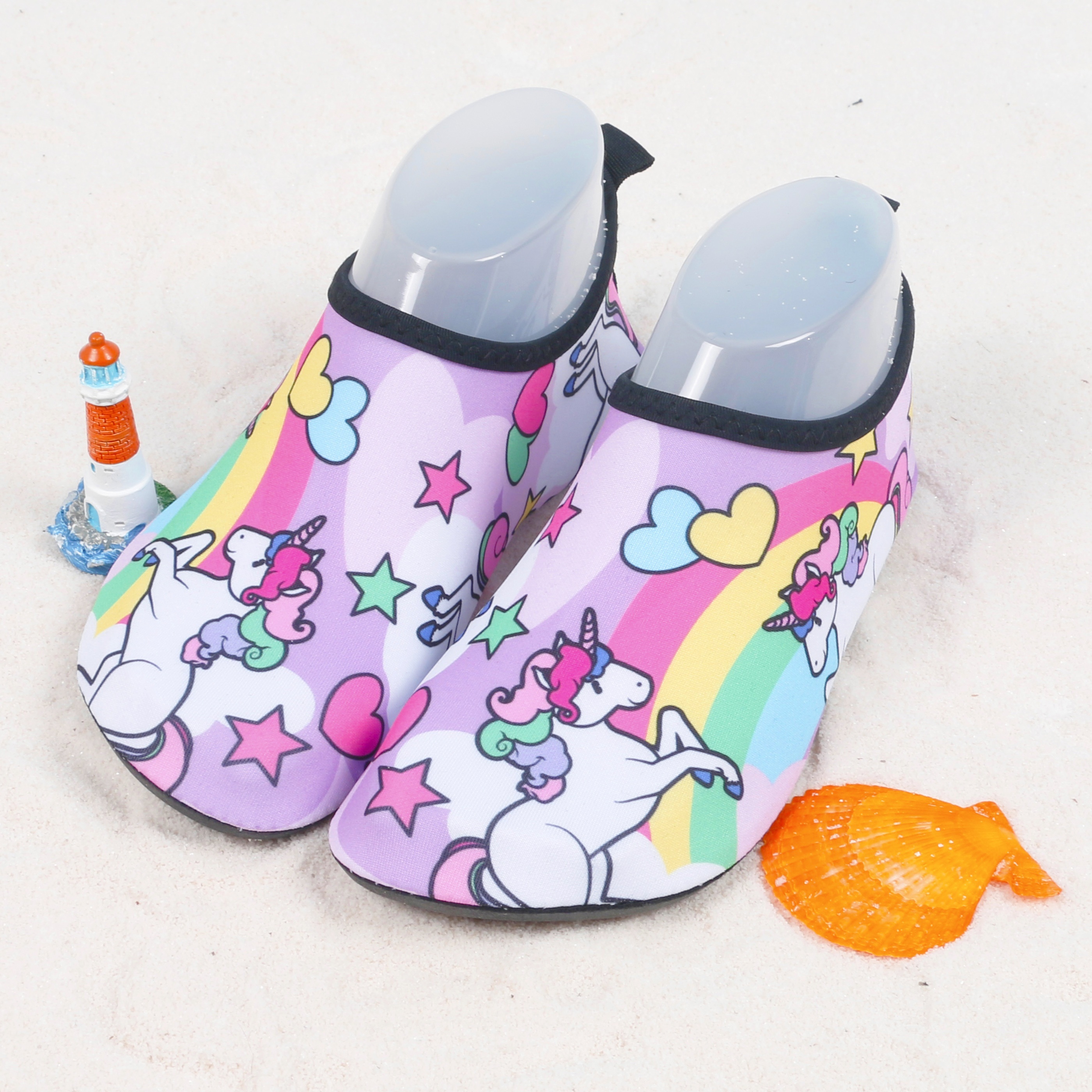 Youngsters' Lightweight Slip-On Swim Shoes - Quick-Dry Beach Water Shoes with Cartoon Whale & Designs, Soft Fabric & TPR Sole for Outdoor Swimming, Pool, Lake, Beach, and Light Beige-Friendly Comfort