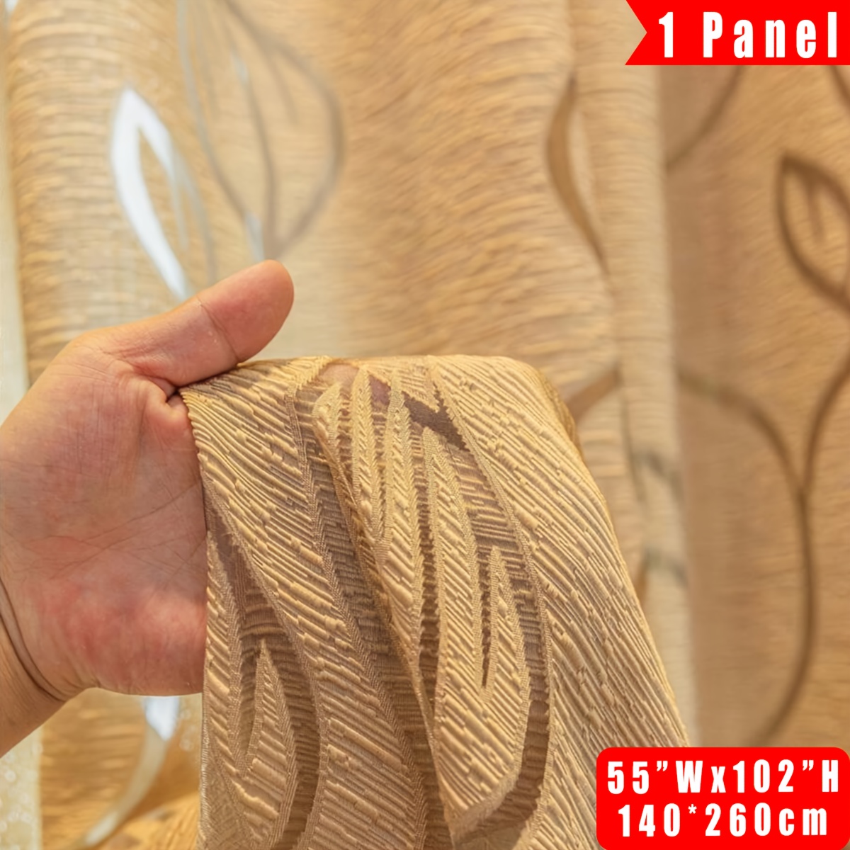E-shop COSENNATUR Khaki Blatt Cutout Gardinen, Jacquard Blattmuster Lichtfilterndes , Stangentasche Oberteil Weiche Gaze Vorhang für Wohnzimmer