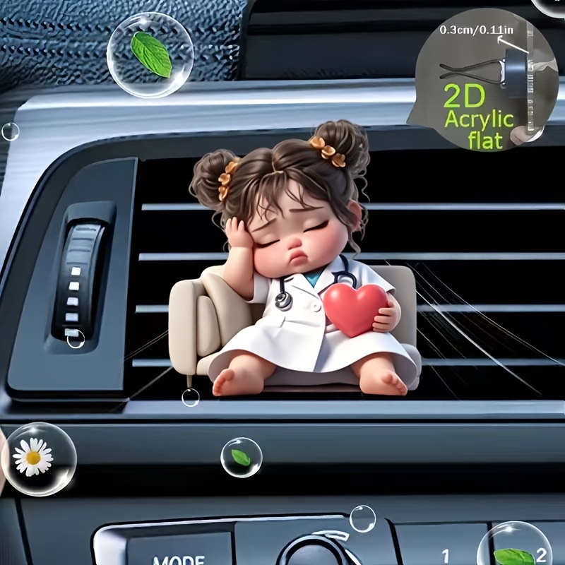 TEMU 2d Flat, 1pc, Little Girl Pattern Car Air Outlet Clip Decoration, No Fragrance, Comes With Sponge Sheet, You Can Add Your Fragrance Yourself,