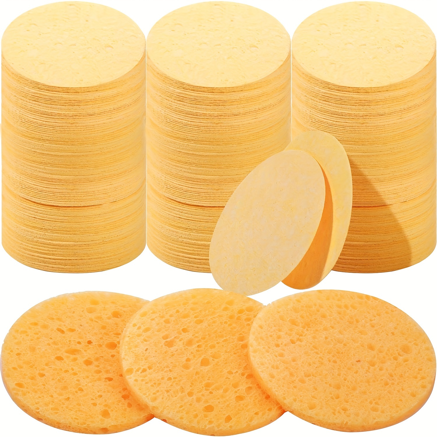 

20pcs Yellow Natural Cellulose Facial Sponges, Compressed Round Face Cleansing Pads For Makeup Removal, Gentle Exfoliation, Mask Application, Spa Cosmetic Sponges, Home & Travel Use