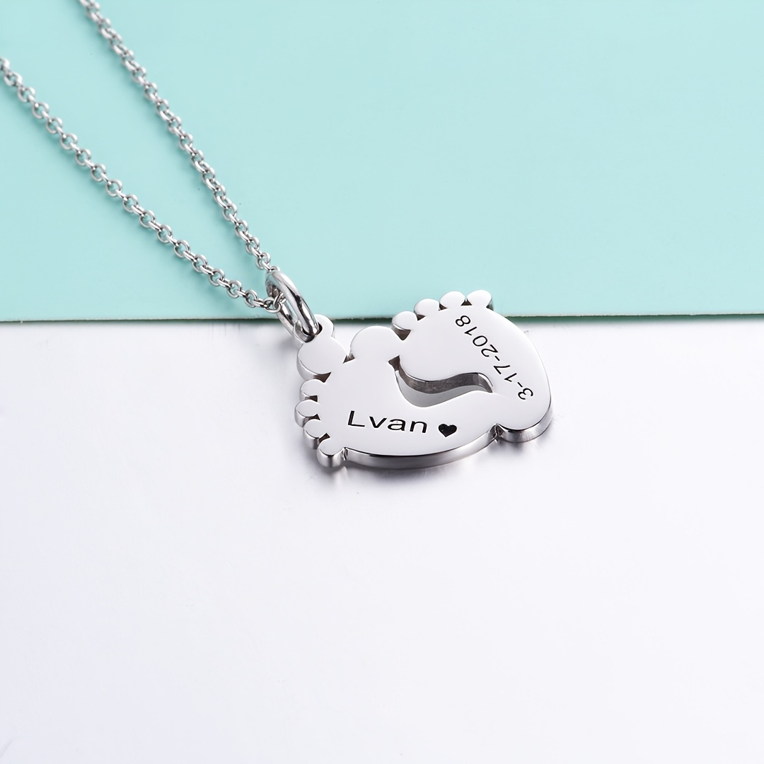 Personalized Custom Name Footprint Pendant Necklace