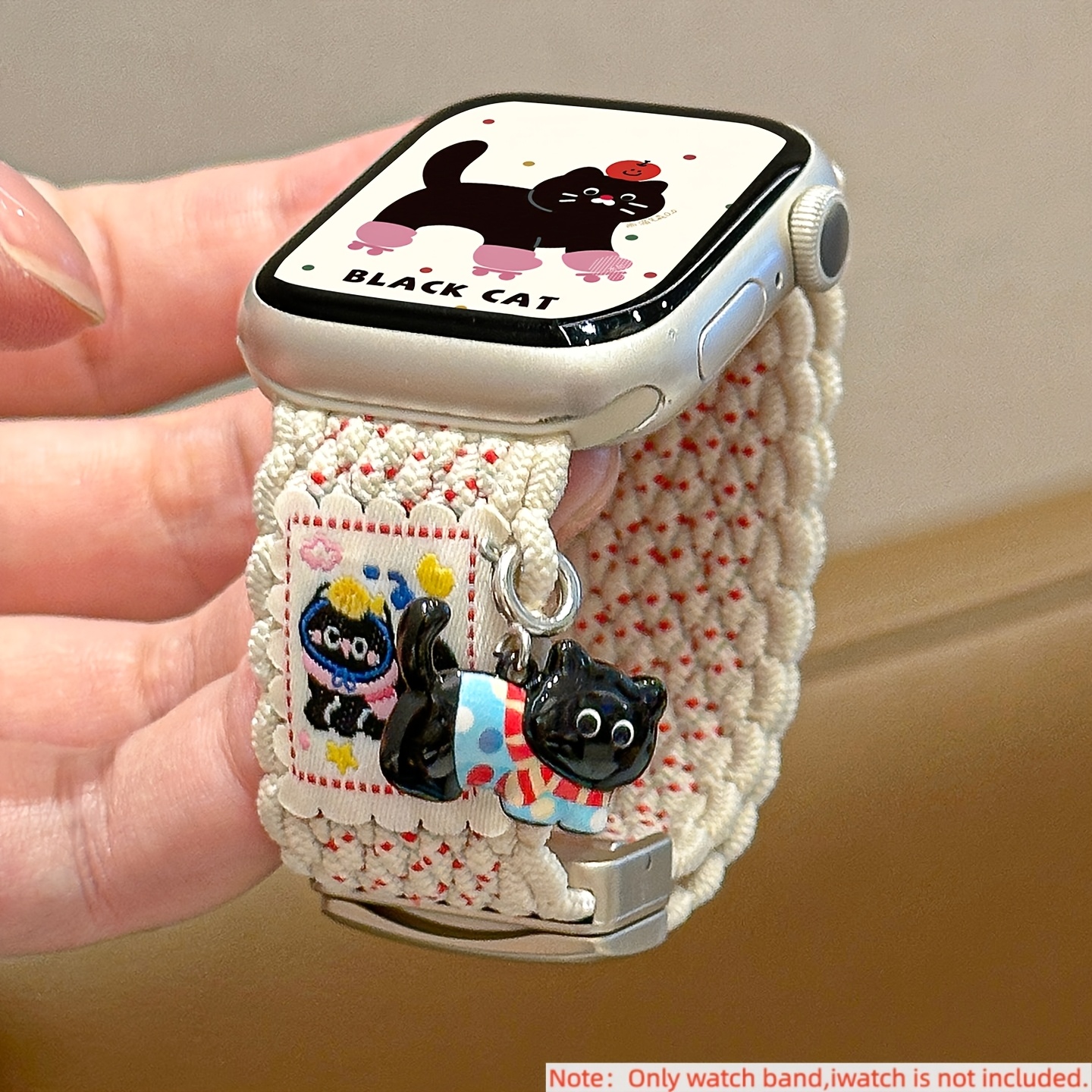 TEMU Correa de nailon adecuada para Apple Watch para Iwatch 11/10/9/8/7/6/5, lindo colgante de cachorro, hebilla de metal magnética elástica, pulsera