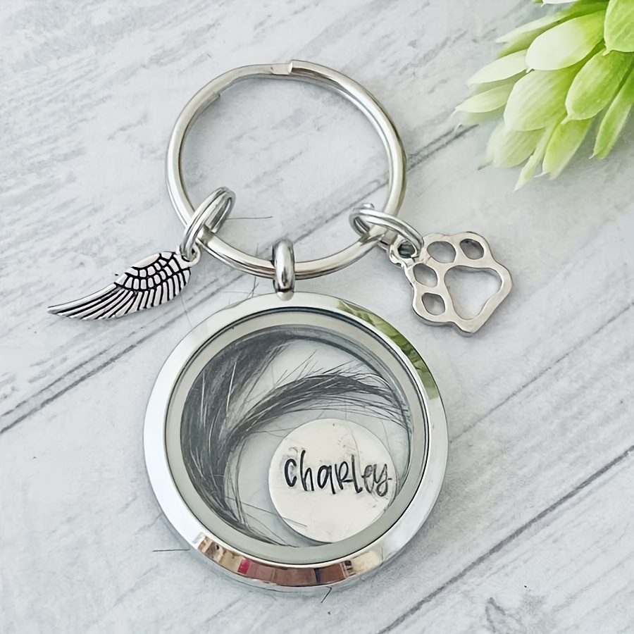 TEMU Personalized Stainless Steel Portrait Memorial Charm, Convertible To Keychain And Ring, Comforting Sympathy Gift For Who Lost Pets