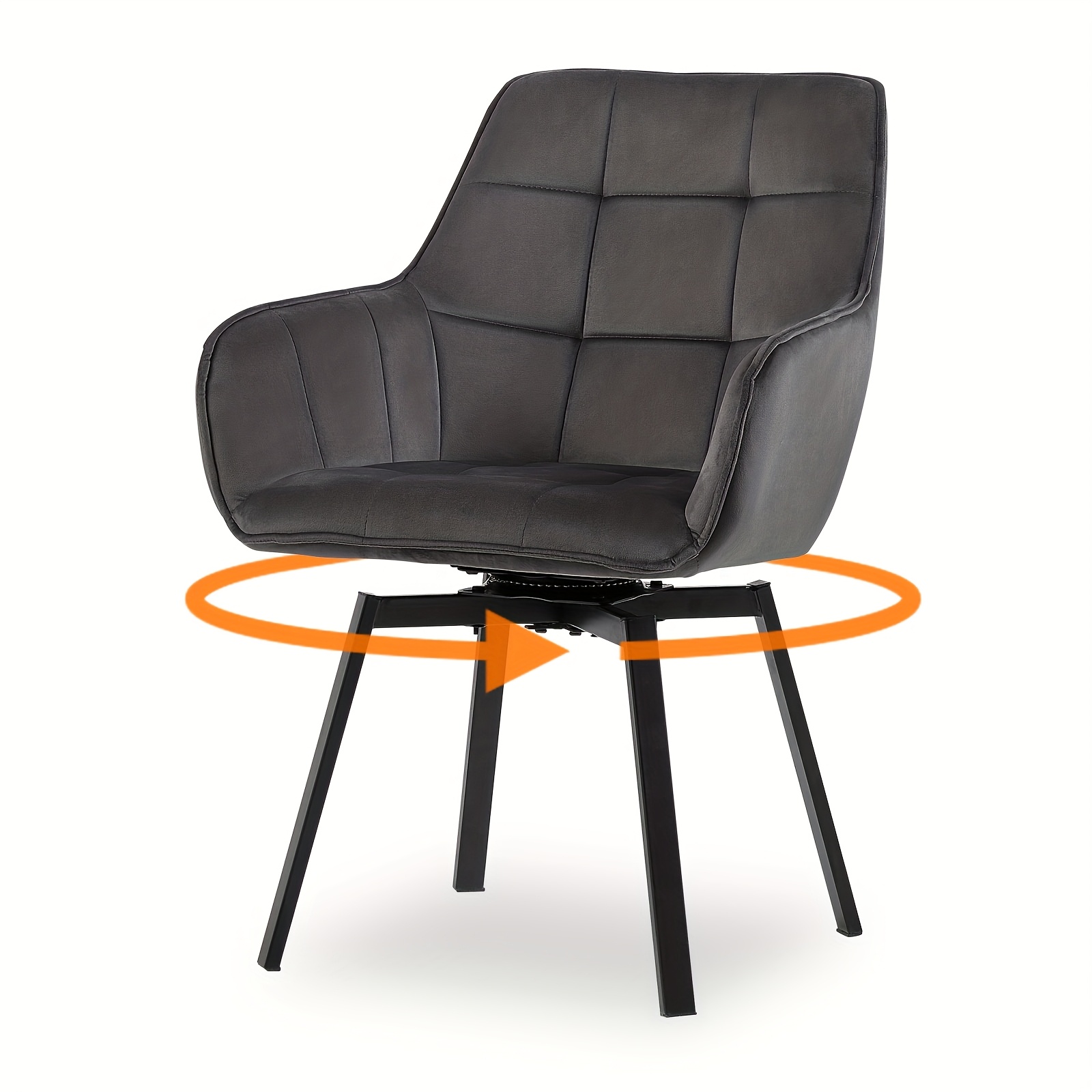 Image of Single Swivel Dining Chair, Velvet Upholstered Kitchen Chair With , Backrest, And Metal Legs, Modern Rotating Accent Chair Without Wheels, Reception Armchair For Living Room Office