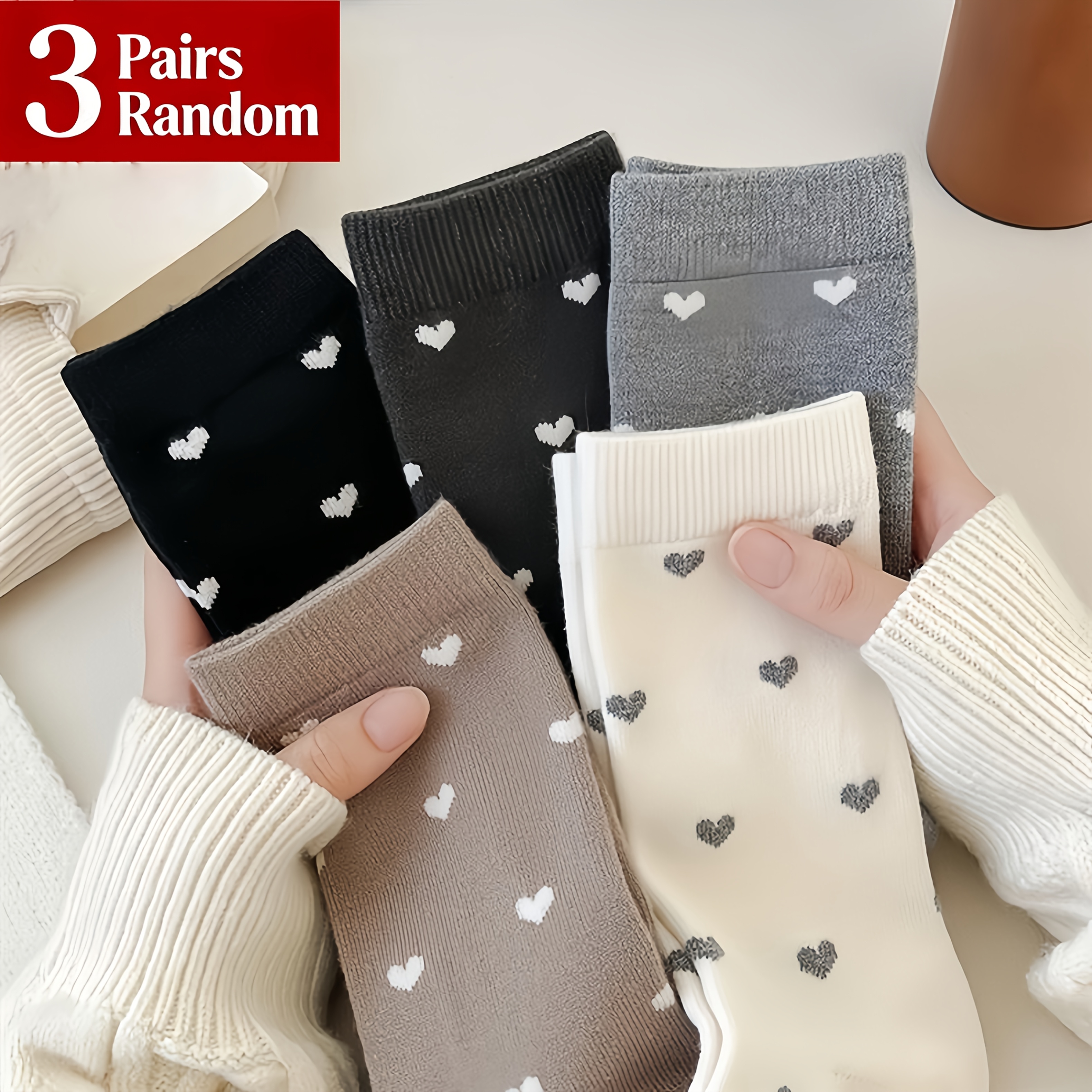 TEMU Soft Tube Socks 3 Pairs Of Random Daily Casual Comfortable Women's Socks