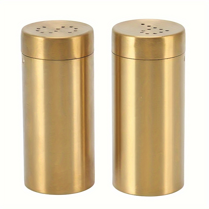 

2pcs Golden Stainless Steel Salt & Pepper Shakers - Screw , Seasoning Dispenser Bottles For Kitchen And Dining