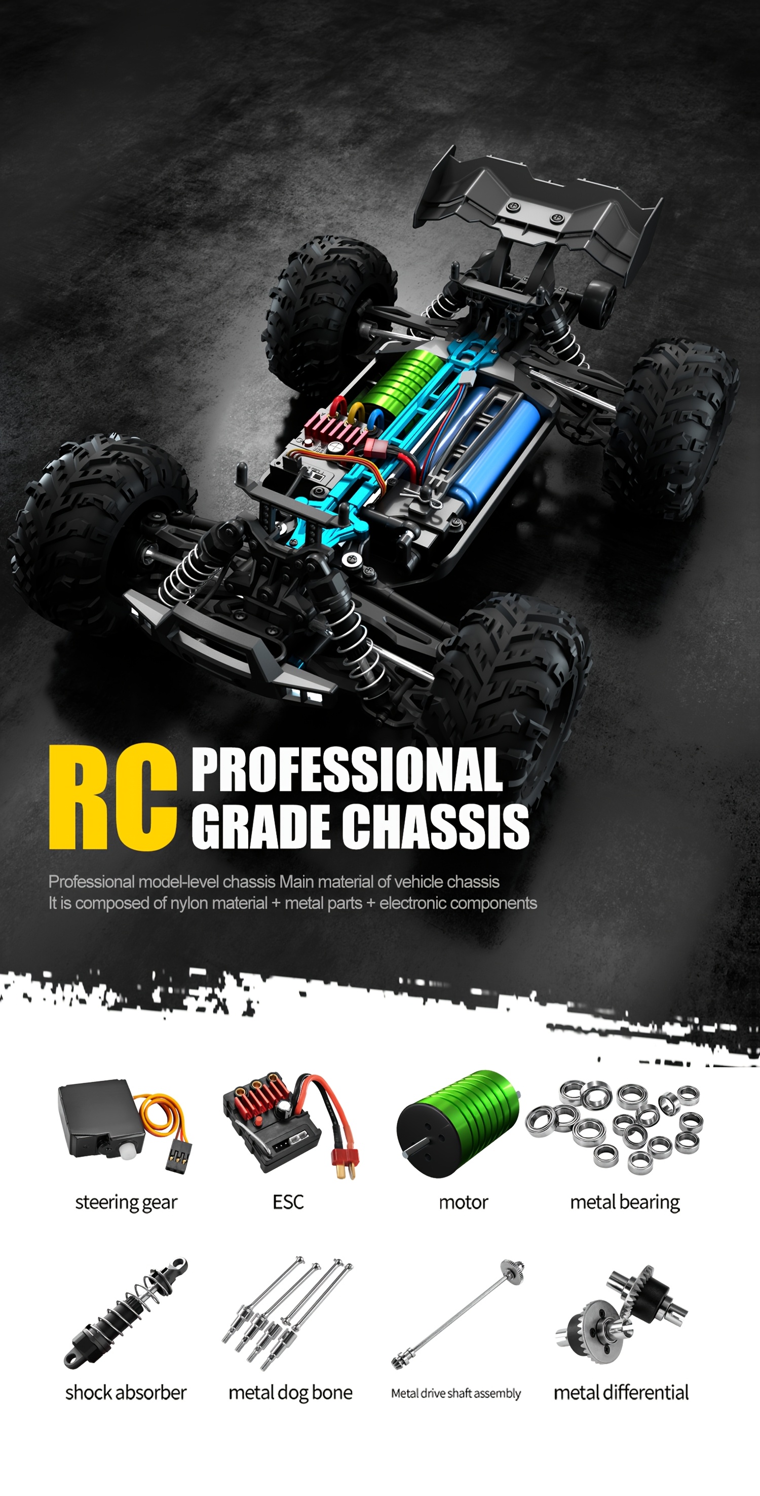 1:16RC Car, Off-road RC Car, All-terrain Toy RC Car, Brushless Motor, 70 Km/h Speed, Racing Car Toys For Kids And Adults, The Most Ideal Gift