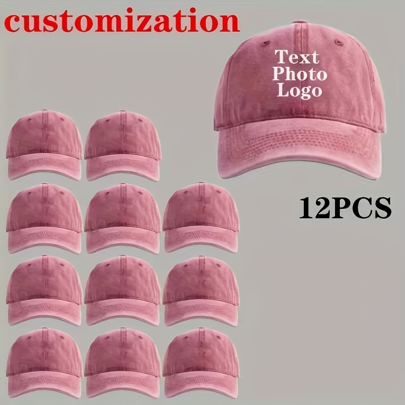 12pcs Printed Baseball Caps with Custom Logo, Adjustable Snapback