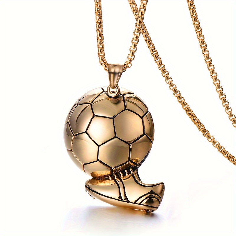 Image of 1pc Football Sports Alloy Pendant Necklace, Fashion Easy Domineering Sports, Sweater Chain