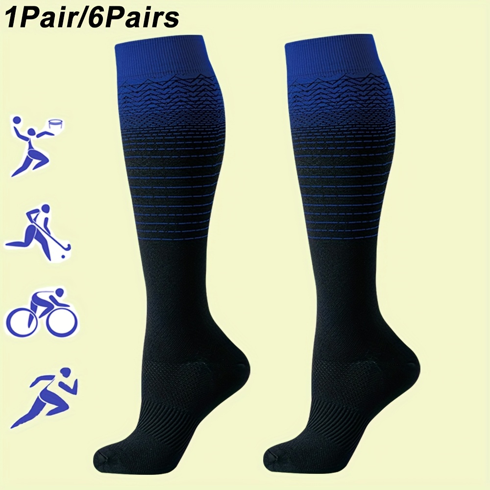 TEMU 1 /6 di calze a compressione con linee colorate per , di supporto per ciclismo, , yoga, calze a compressione al ginocchio, regalo per la
