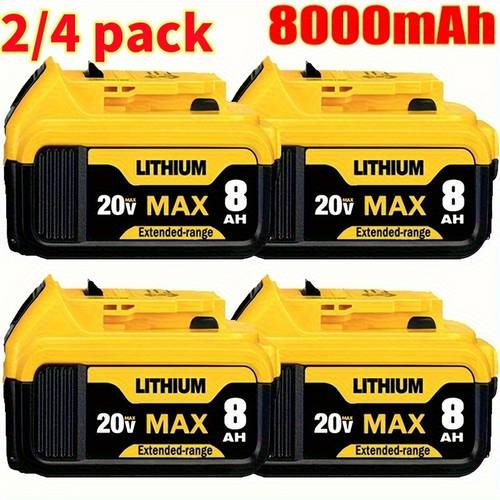 4pack 2pack 8 0ah replacement for dewalt 20 battery compatible with dewalt 20 max lithium dcb200 dcb206 dcb207 dcb204 dcb201 dcd dcf dcg series power tools