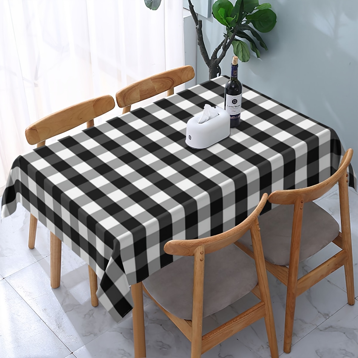 

1pc, Table Cover, Classic Black And White Plaid Printed Rectangular Tablecloth, Checkered Table Cloth, Stain Resistant Washable Microfiber Tablecloth, Holiday Decoration