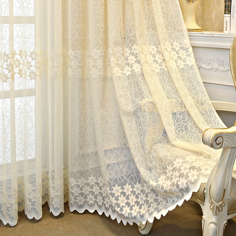 TEMU An Elegant And Exquisite Jacquard Sheer Curtain That Drapes Softly, Featuring Hanging, Suitable For Living Rooms, Bedrooms, Kitchens, , Offices,