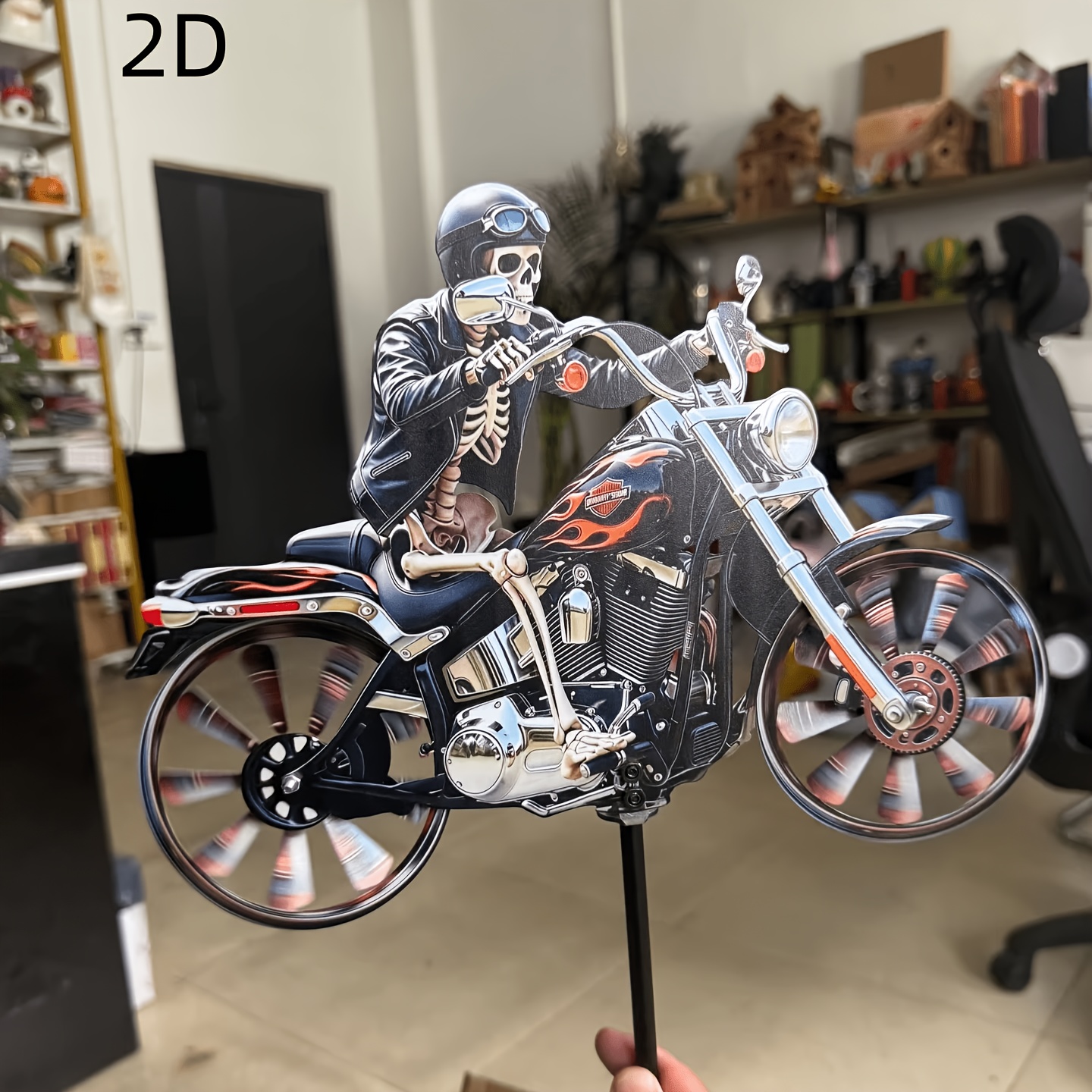 Image of 1pc 2d Flat Decorative Ornaments, Motorcycle Windmill Ground Stakes For Home Desktop Decoration And Courtyard Decorative Ornaments