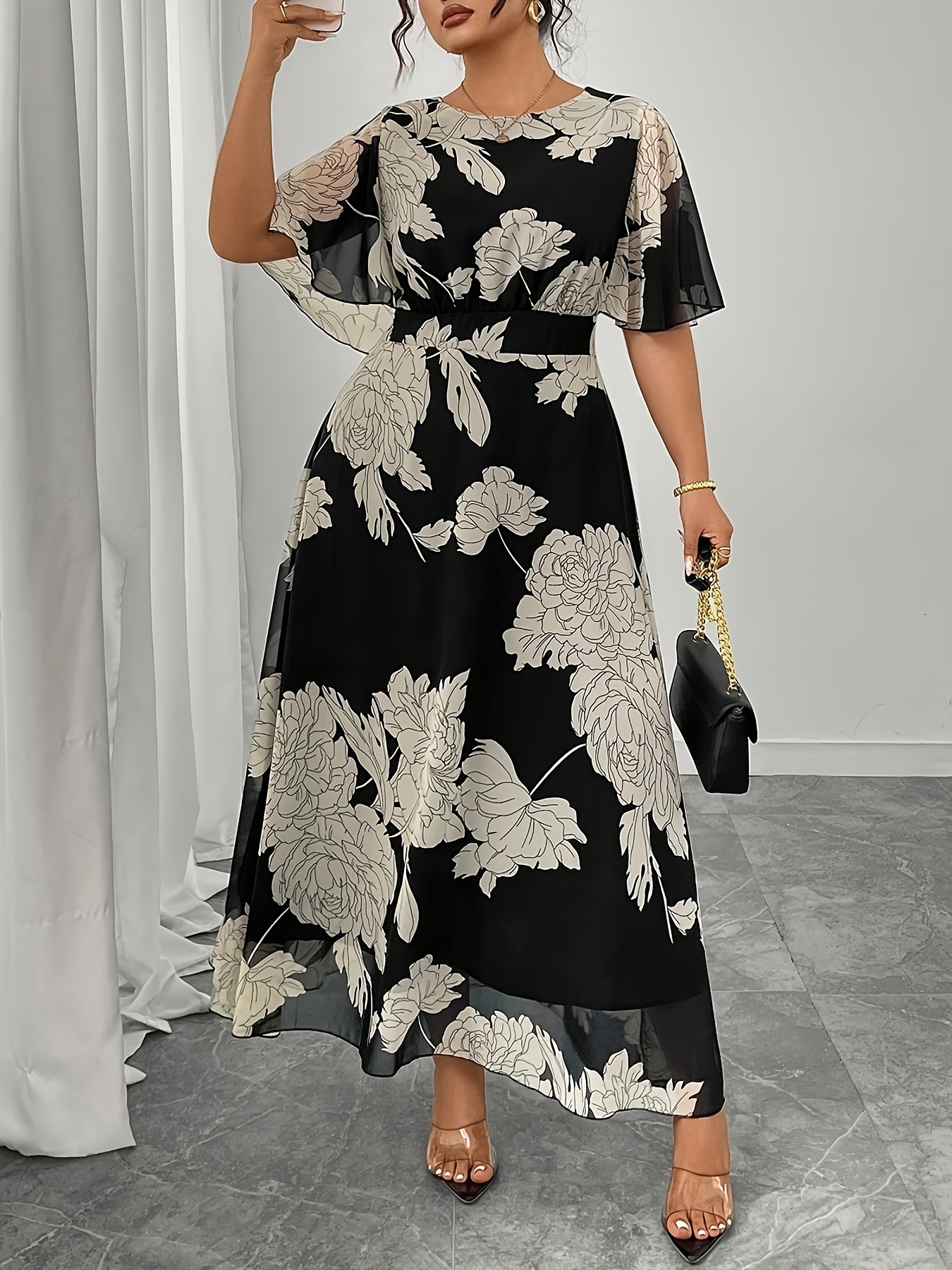 fall wedding guest dress plus size Ever-Pretty ever DAHLIA|Short Sleeve V Neck Knee Length Mother of the Bride Dress In Dusty Blue Size 22 main image 0