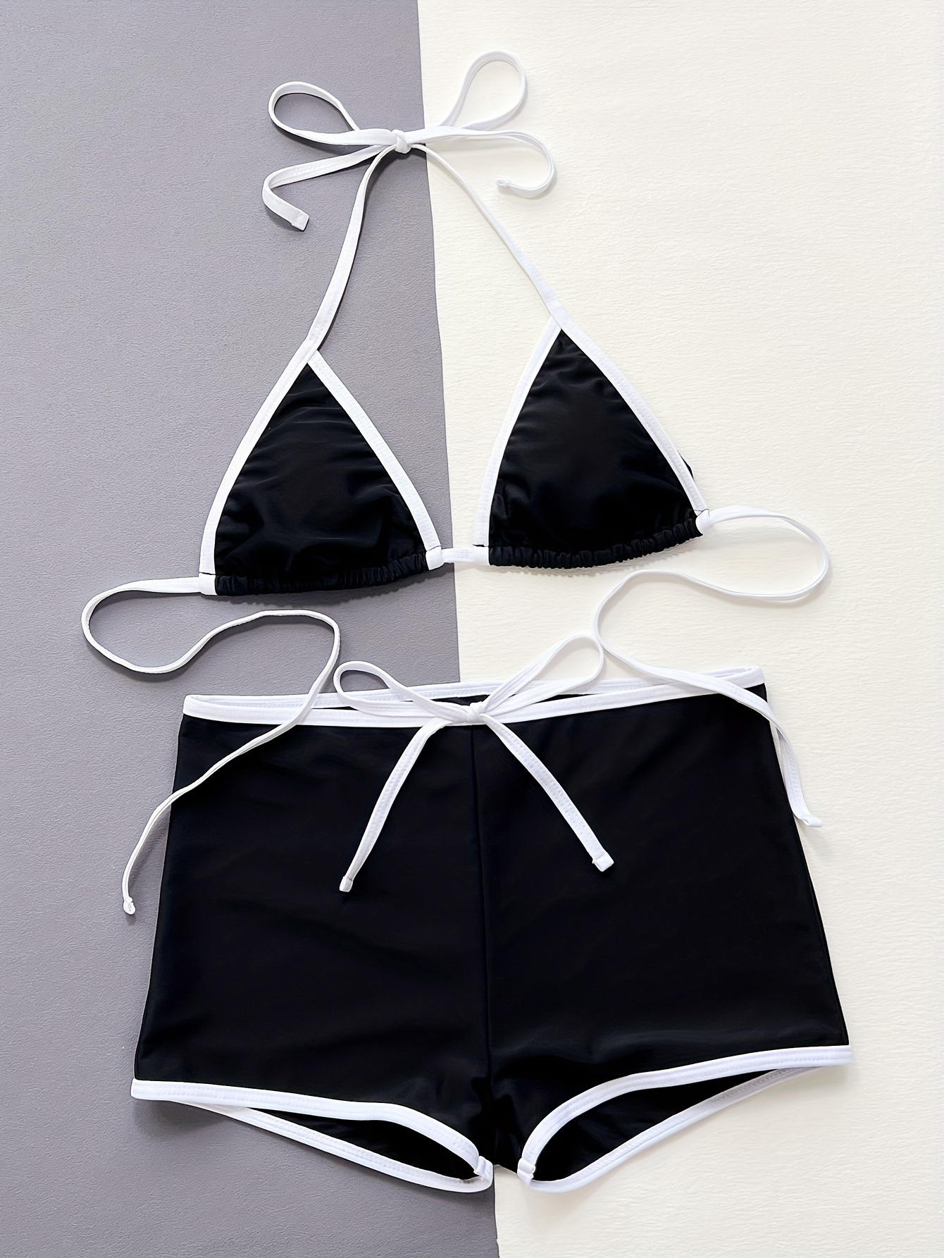women' piece halter neck bikini set contrasting trim - Temu