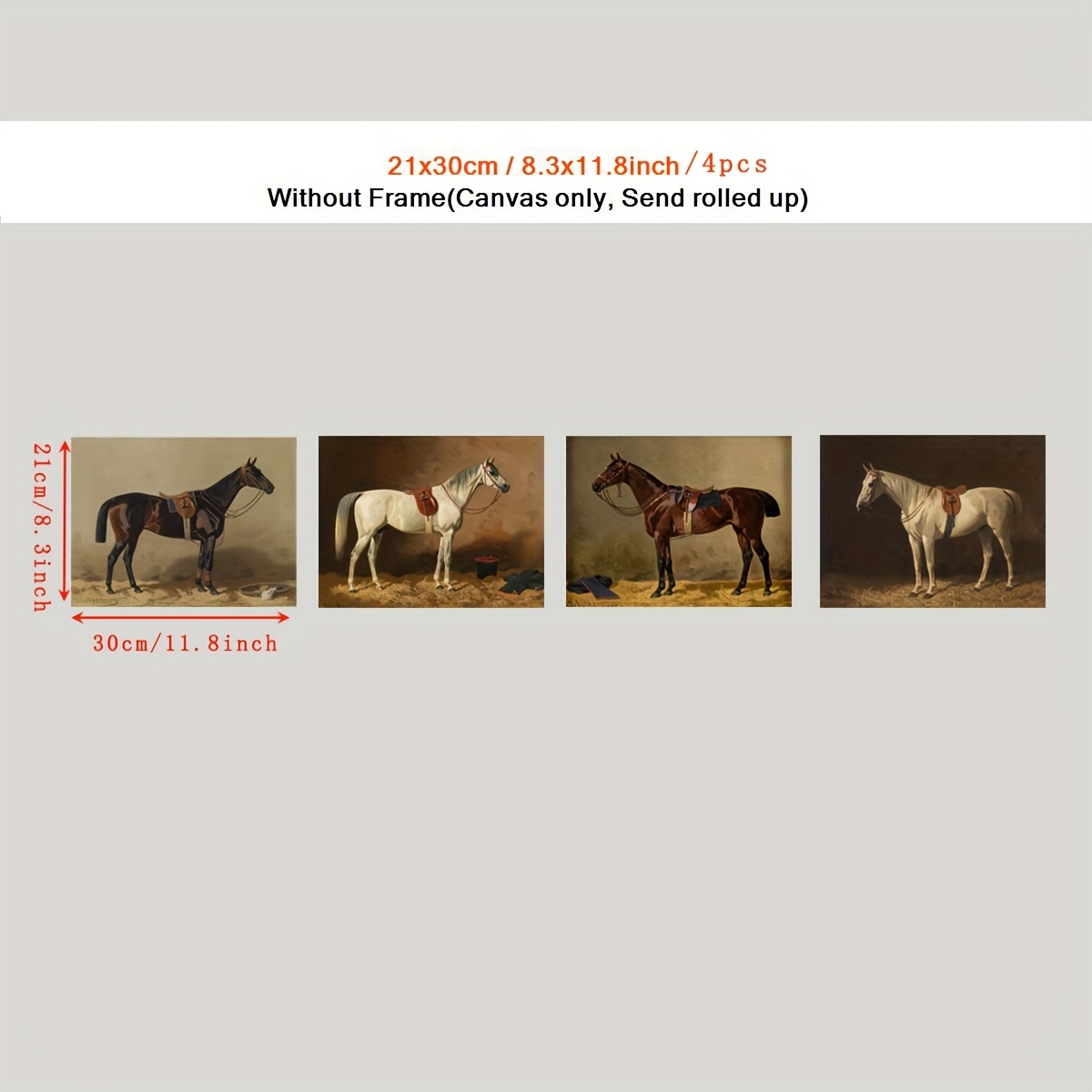 TEMU 4pcs Unframed Set Of 4 Horse Prints, Vintage Wall Art, Horse Wall Art, Equestrian Wall Art, Farmhouse Painting Artwork Wall Painting For Gift,