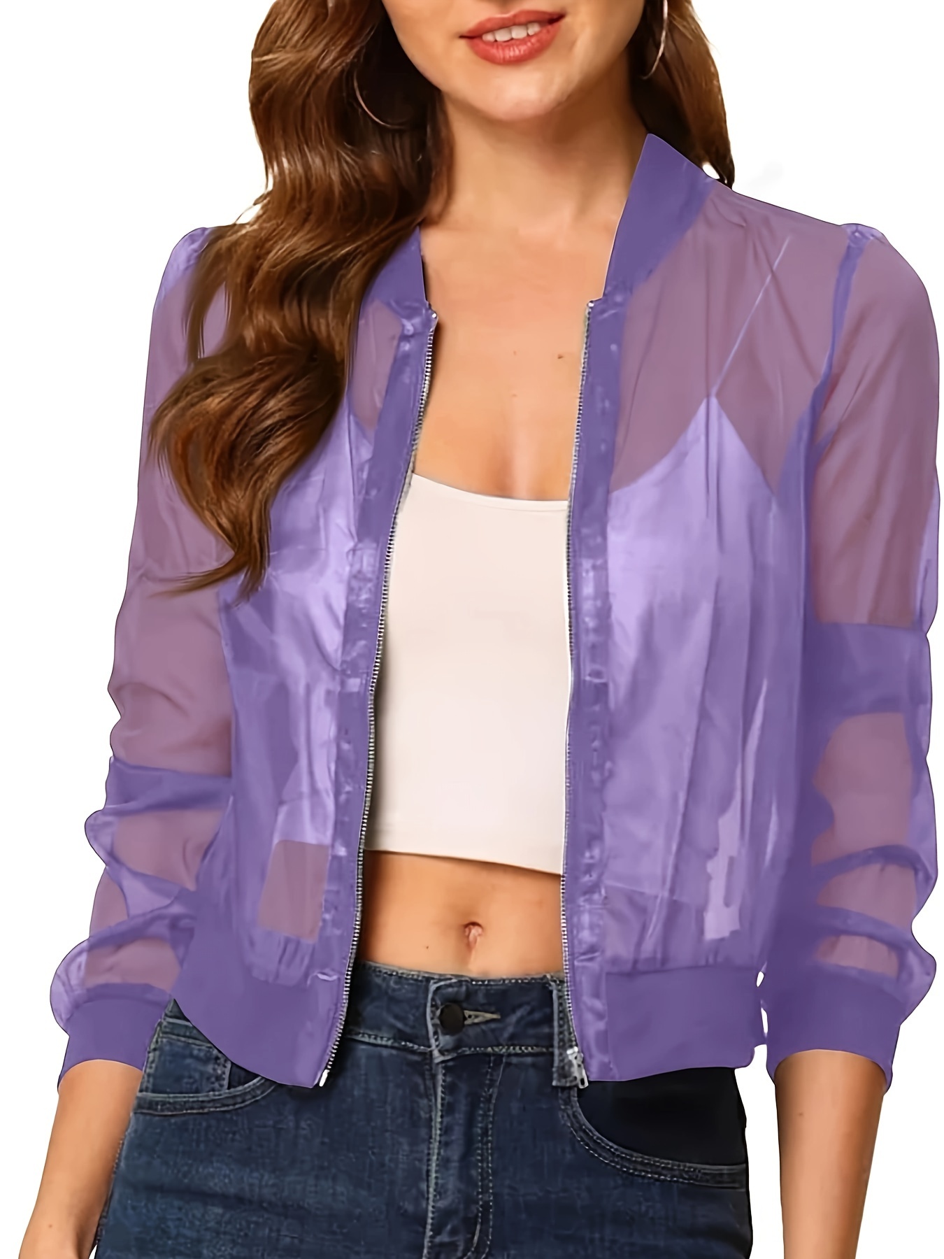 women's elegant sheer crop jacket lightweight polyester open