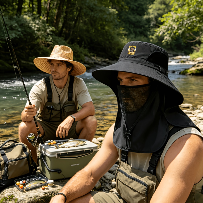 Men's Fishing Hat with American Retro Colorblock Design, Adjustable