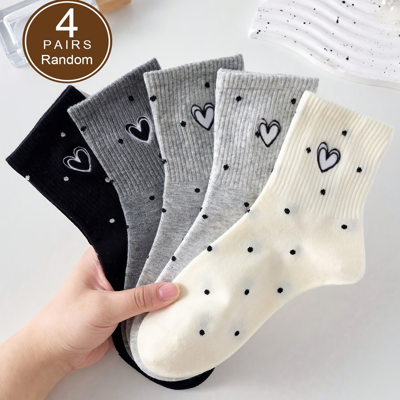 TEMU 4 Pairs Of Random Soft And Pile Socks Cartoon Gentle Mid-tube Socks