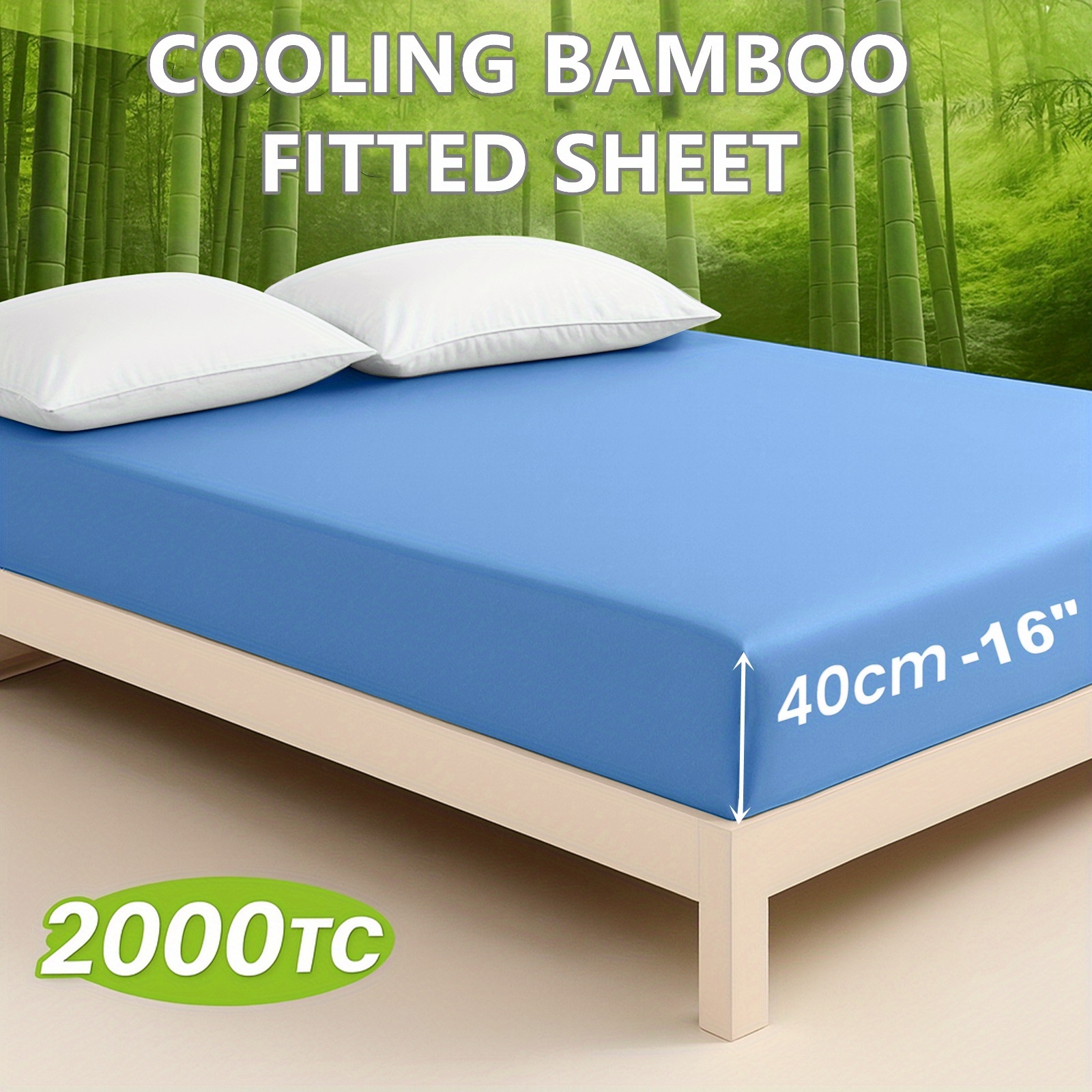 TEMU 2200tc Bamboo Fitted Sheet - Breathable, Cooling, Comfortable, 40cm Deep Pocket, Elastic, Stylish For Bedrooms, Guest Rooms, Hotels, And Student
