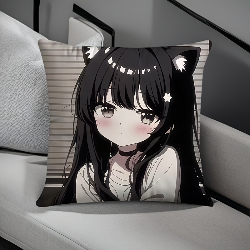 TEMU 1pc, Modern Anime Style Pillow Cover, 18*18 Inches, Single-sided Printed Pillowcase, Suitable For Living Room, Sofa, Hotel Decor, Bedroom, Head
