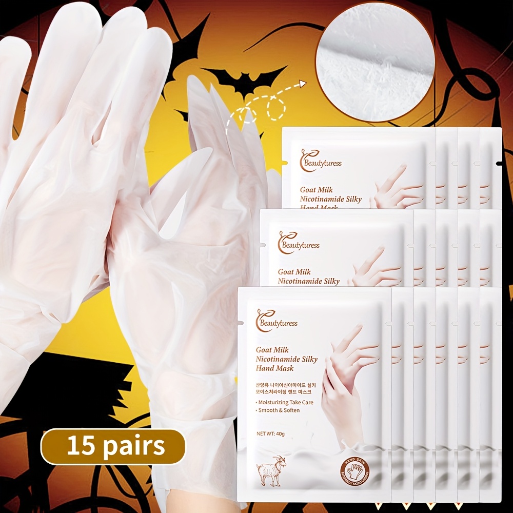 goat milk niacinamide hand mask skincare set for dry rough and cracked hands physical exfoliation deep moisturizing softening hand mask set suitable for party and holiday gifts halloween and christmas details 0