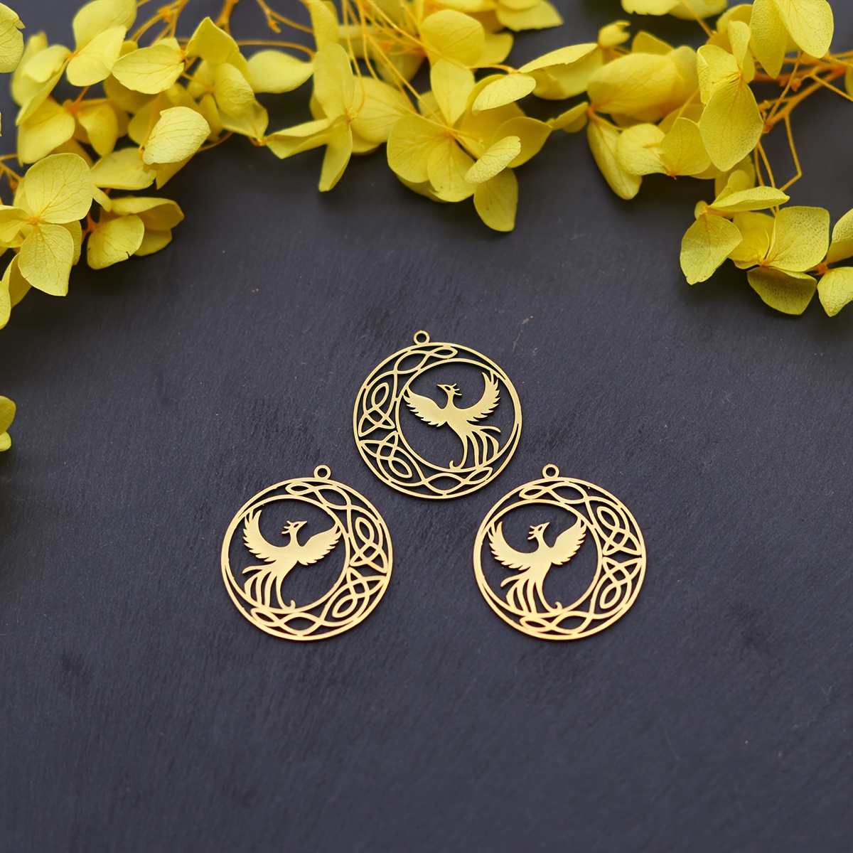TEMU 3 Piezas de Colgantes y Pendientes de Acero Inoxidable Fénix, Suministros para Hacer Joyería DIY, Collares de
