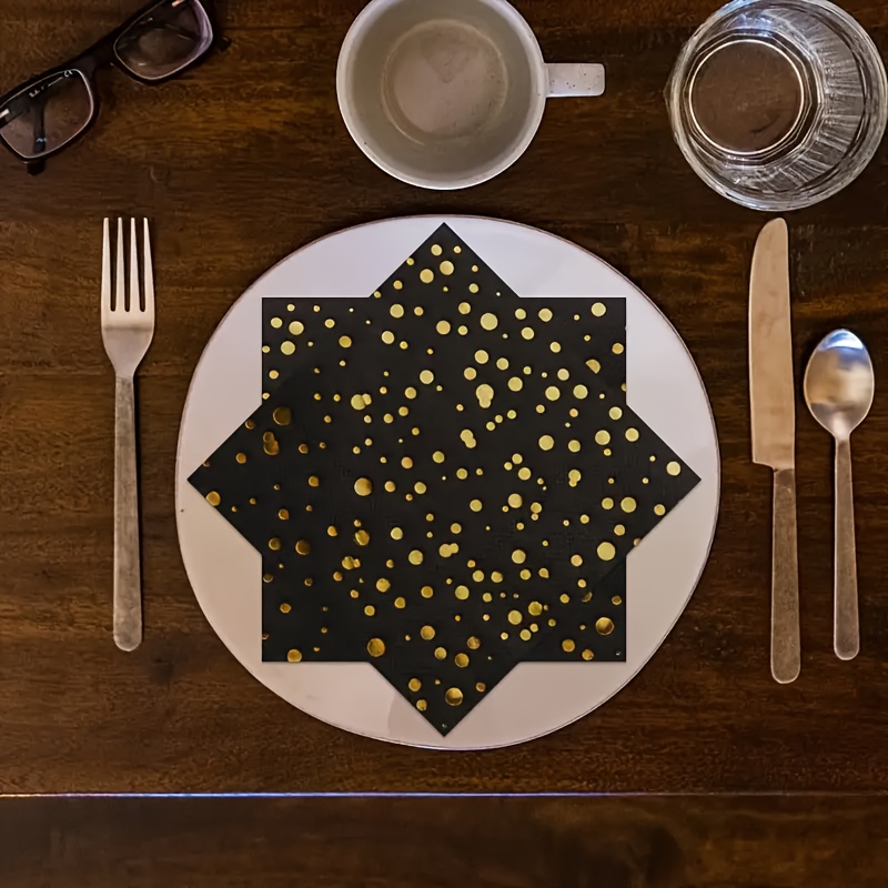 TEMU 20/40/60 Pack Of Black Paper Napkins With Polka Dot Confetti, Polka Dot Party Supplies (6.5 X 6.5in, 2-ply) ( Pot), Black Napkins For Party For
