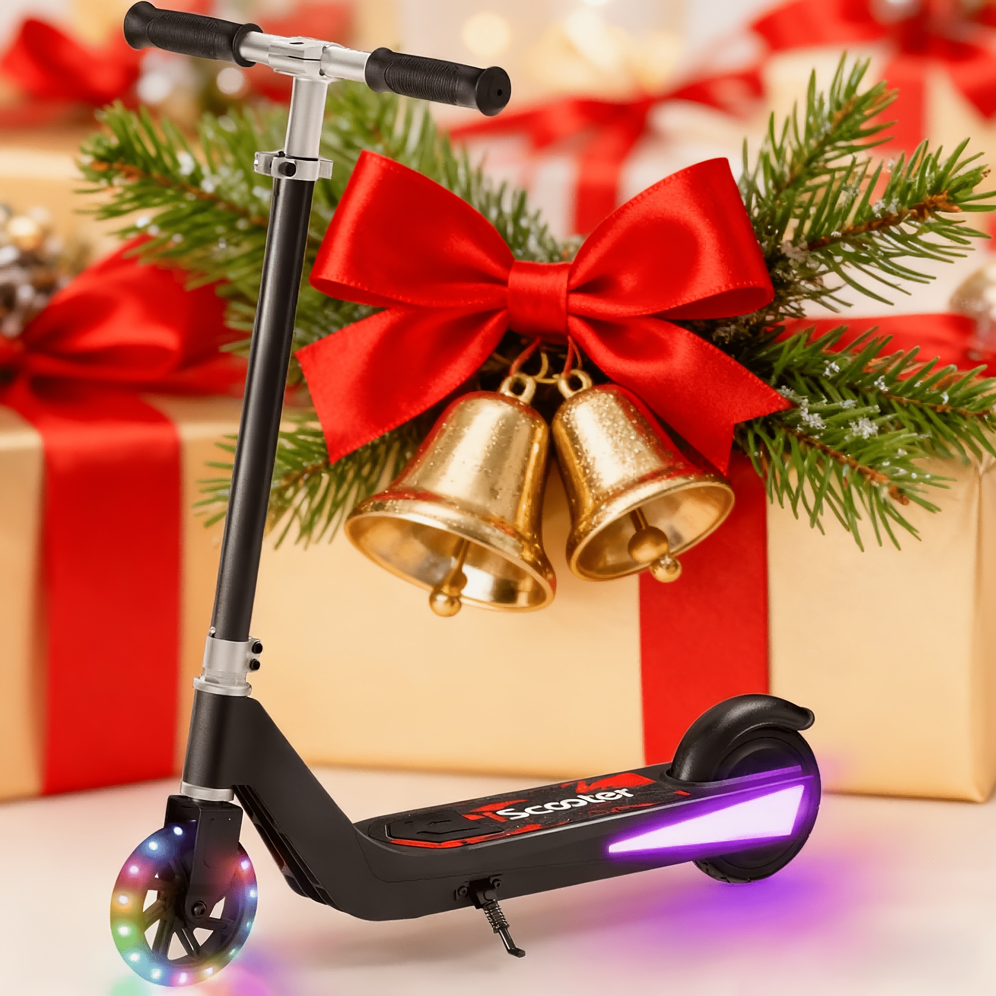 Electric Scooter Suitable For Children Aged 6, 2 Riding (10, 15 Km/h), Electric Scooter With Colorful Flashing Wheels And 7-color Lights, Electric Scooter, Christmas Gift.toy.:50kg