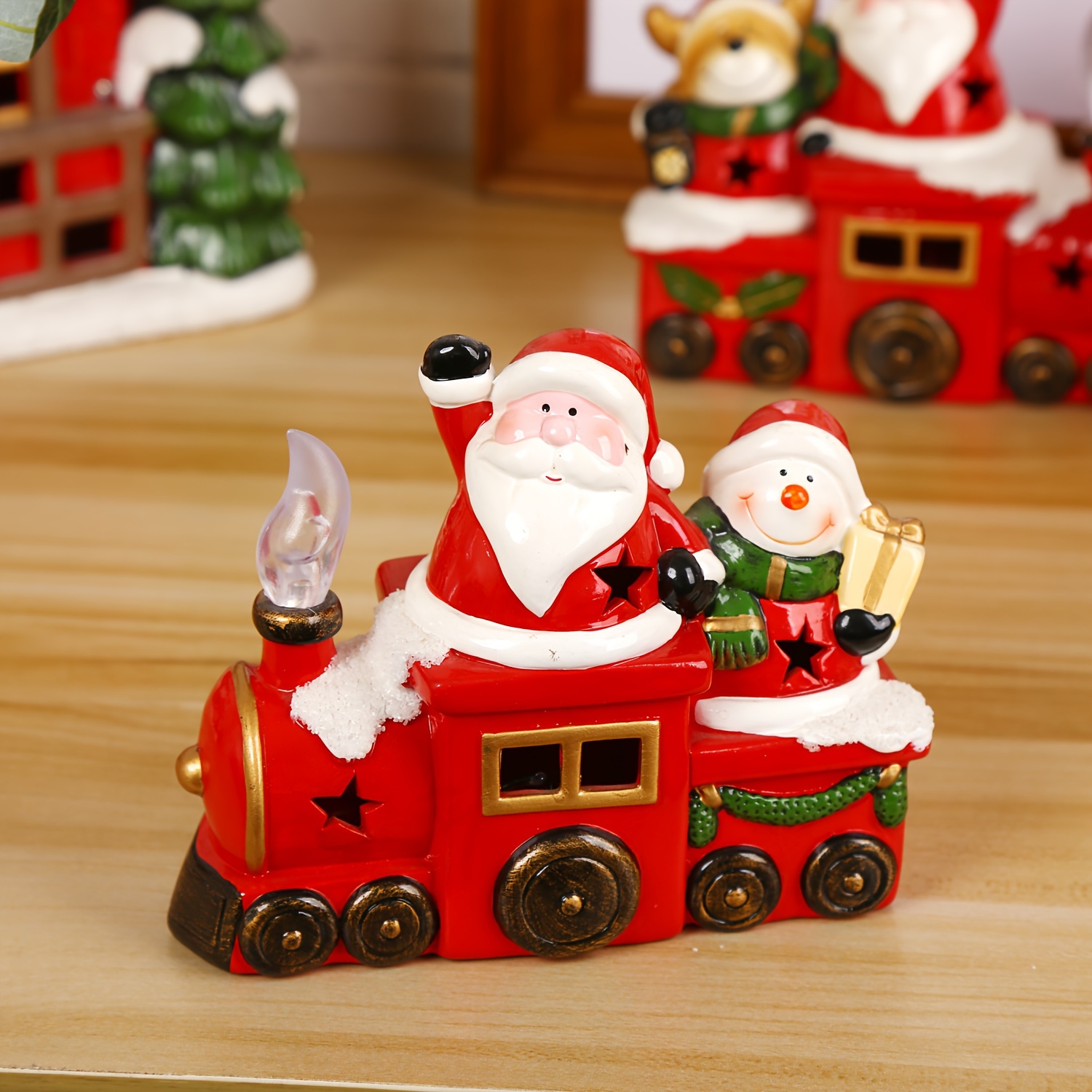 

Christmas Decoration Indoor Home Decor Christmas Train Ceramic Statue Glowable Winter Tabletop Centerpiece Mantel Decoration With Lights Cute Christmas Train Decoration Gift