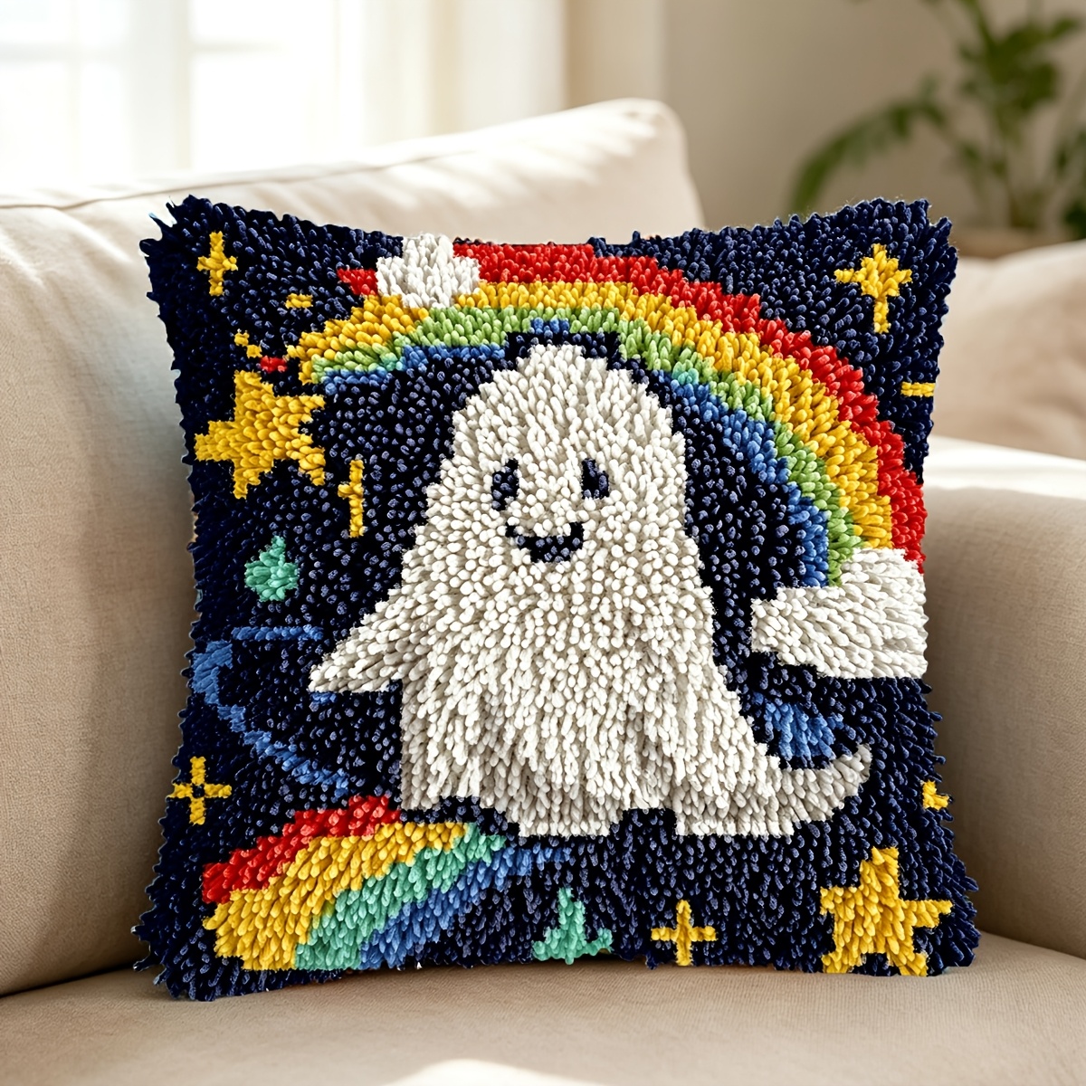 Latch Hook Kit Pillow Plant, Halloween Printed Pattern Needlework Art Set