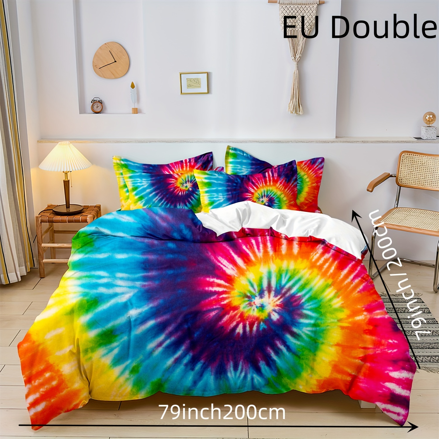 TEMU 2/3pcs Boho Bedding Yellow Blue Spiral Tie Dye Bedding Bohemian Gypsy Hippie Duvet Cover Set For Bedroom, (1*duvet Cover + 1/2*pillowcase,