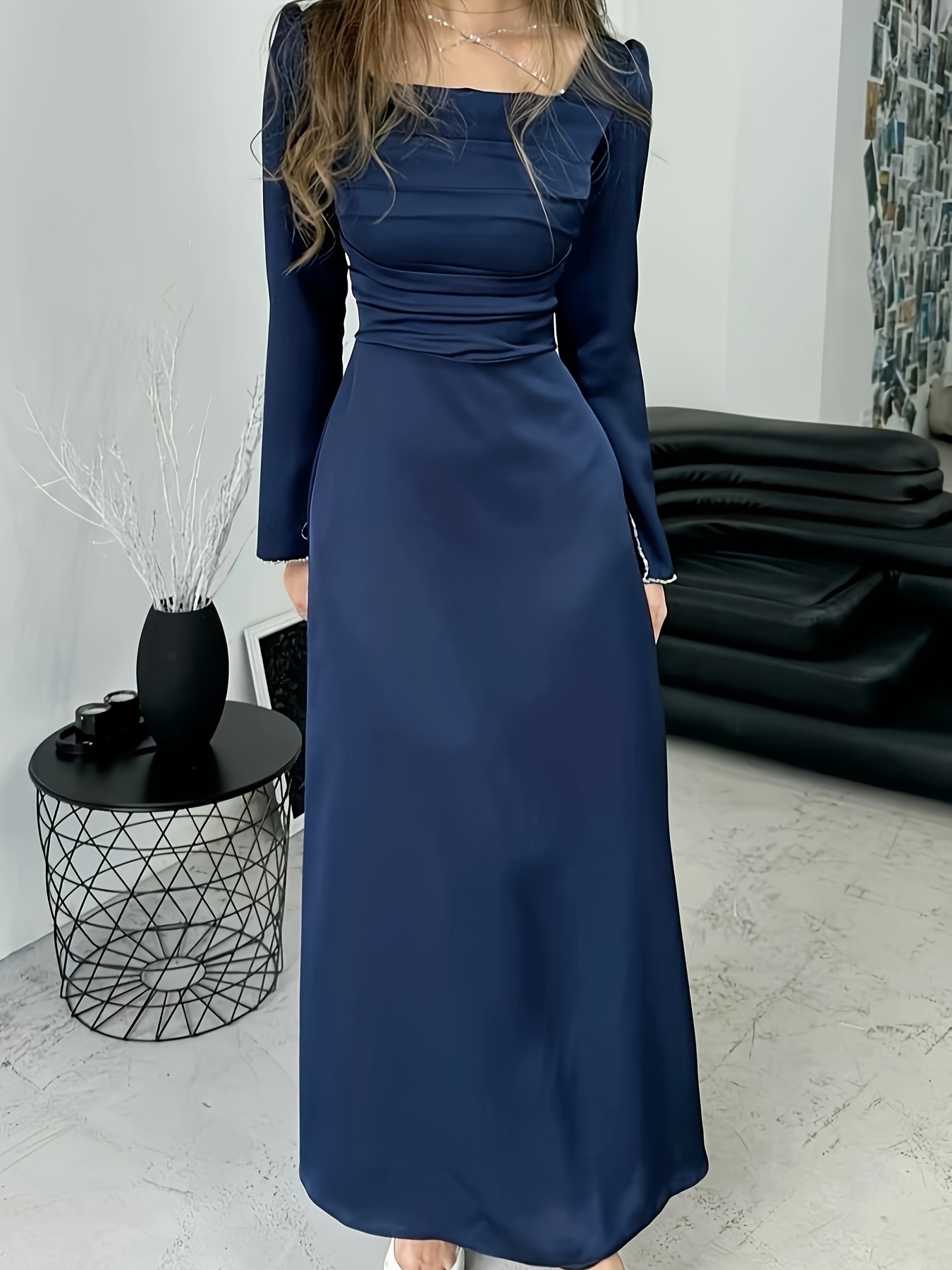 green emerald velvet dress Lady Black Tie - Novalee Gown - Navy - Hot Stone Dress with Lace Up Back main image 1