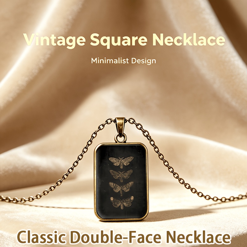 TEMU 1pc Collana/Pendente con Base in Vetro Quadrata Verde , Quattro Accuratamente Disposte su un Sfondo , Design con Motivo in Stile Retr簷 Color ,