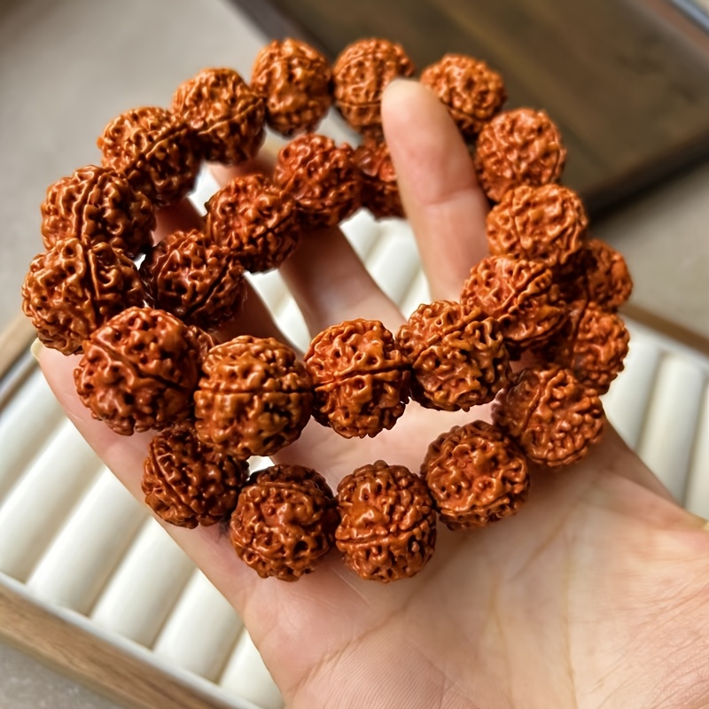 

Men's Fashion Natural Rudyaksha Beads Bracelet, Vintage Style, Wooden Hand Chain, No Pendant, Jewelry Accessory