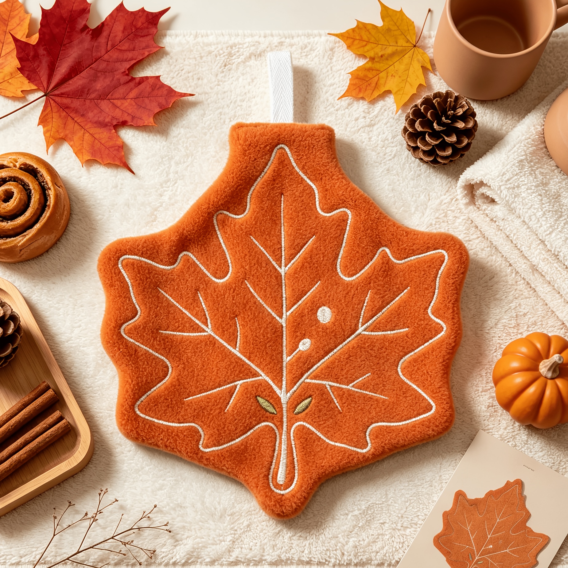 TEMU Maple Leaf Hanging Hand Towel - Thickened Microfiber Suitable For Kitchen & Bathroom, Super Absorbent Washcloth With Maple Leaf, Modern Hanging