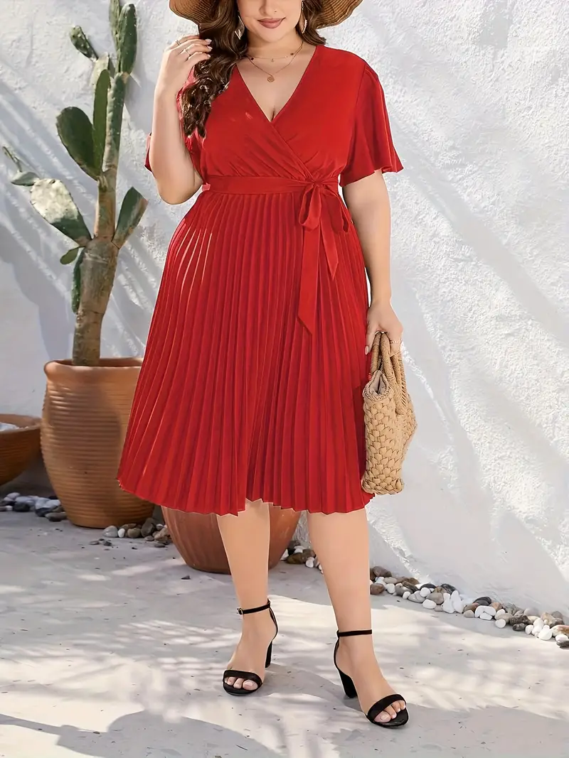 plus size plus size womens plus size wrap dress a v neck - Temu plus size plus size womens plus size wrap dress a v neck - Temu