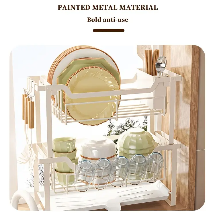 1pc multifunctional convenient durable kitchen counter top sink bowl rack removable 2 tier bowl rack drain board with double layer bowl cup rack drain board board rack utensil rack Product details 7