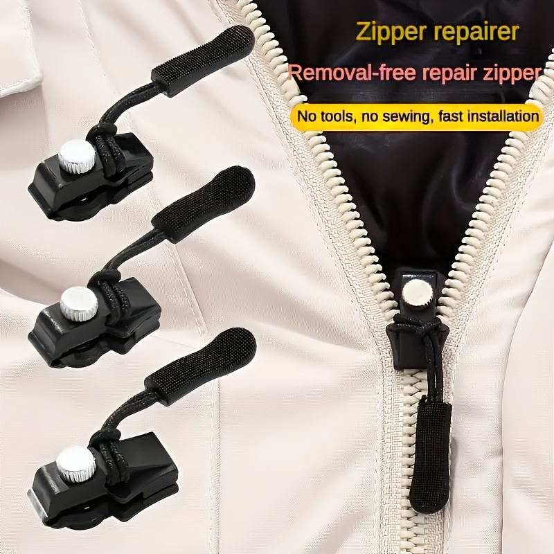 

5-pack Black Zipper Repair Kit, No-sew Detachable Sliders, 3 Sizes, Nylon & Plastic, Clothing, Luggage, Backpacks Replacement Zippers