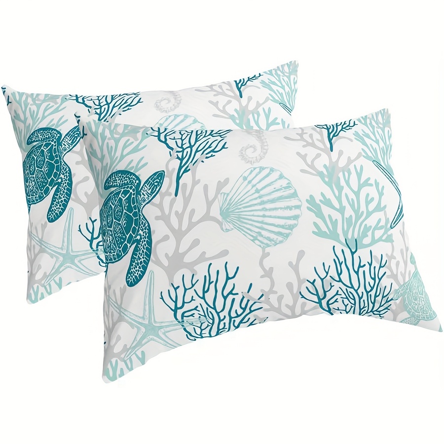 TEMU 1pc/2pcs, Turquoise Coastal Pillow Covers Standard Size Soft Bed Throw Pillowcases Breathable Cooling Long Lumbar Body Pillow Sham Cover For Bed