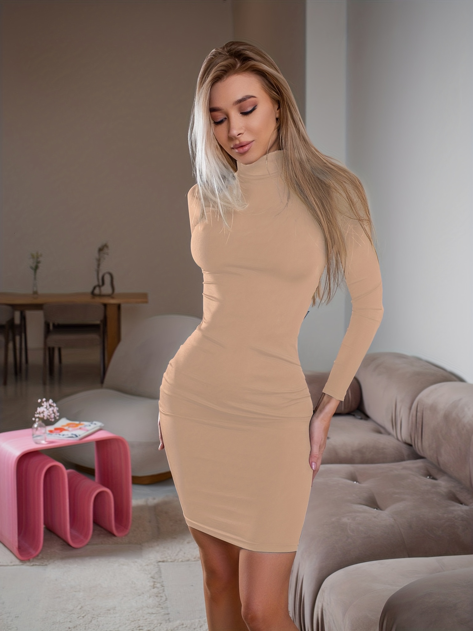 tight long casual dresses high neck high stretch dress sleeved bodycon maxi dress Lena Lace Short Wedding Gold Prom dresses Size(<a href=
