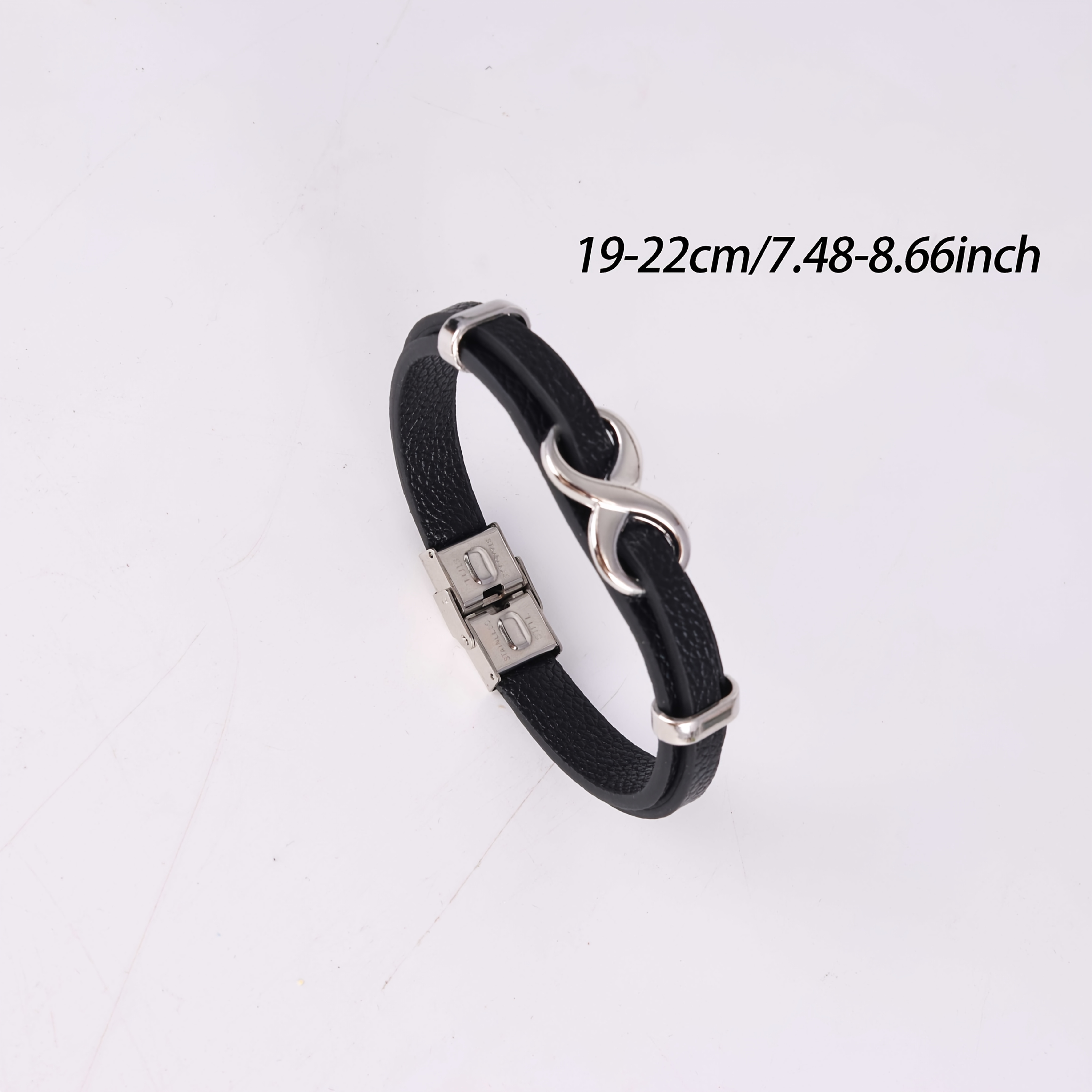 TEMU Infinity Symbol Bracelet For Women, Double Layer Black Pu Wrist Band, Stainless Steel Hardware Casual Fashion Bangle