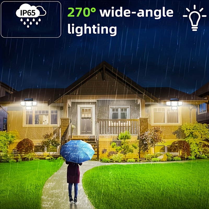 4-Head Dual-Sensor Solar Human Body Induction Wall Lights, Integrated Multi-Head Solar Courtyard Wall Road Lighting - 3000LM LED Motion Sensor Outdoor Lights, 4-Head Security Lights, Easy to Install, 270° Wide-Angle Flood Wall Lights
